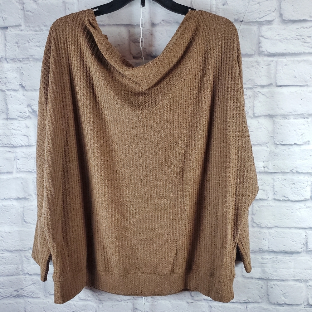 Lacozy Long/Dolman Sleeve Off Shoulder Waffle Knit Shirt, 2X, Brown